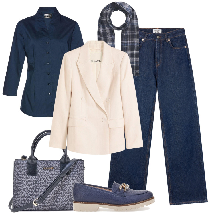 Outfit donna - Il blazer glam passpartout. Stile Casual chic per Tutti i giorni. Abbinamento con blazer, camicie, jeans, sciarpe, mocassini, borse a tracolla.