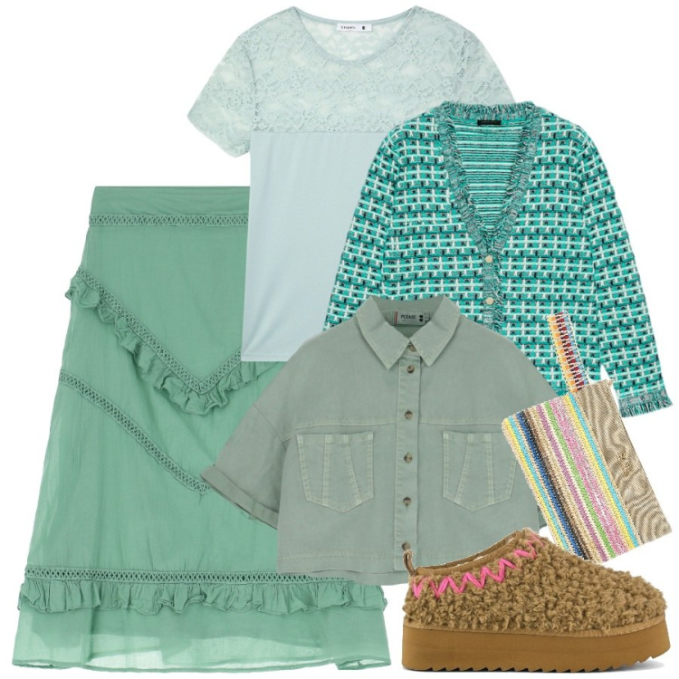 Outfit donna - Un viaggio al Nord. Stile Casual chic per Tutti i giorni. Abbinamento con t-shirt, cappotti, gonne longuette, stivaletti, cardigans, pochette.
