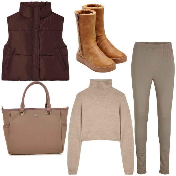Outfit donna - Ideas for fall. Stile Casual per Tutti i giorni. Abbinamento con stivali, leggings, maglieria, piumini, borse a tracolla.
