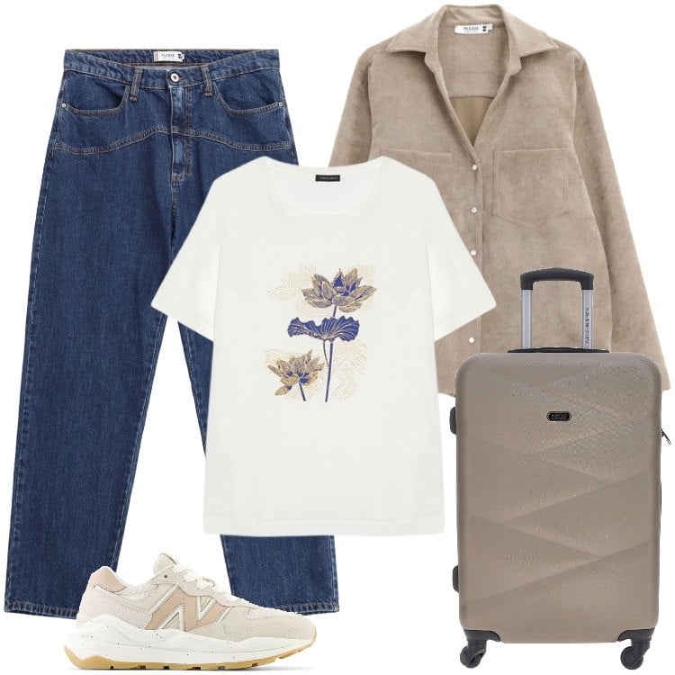 Outfit donna - Total look #2240419. Stile Trendy per Tutti i giorni. Abbinamento con sneakers, camicie, jeans, t-shirt, valigie.
