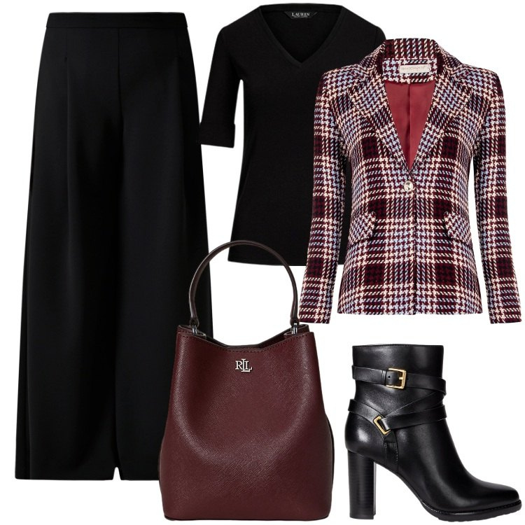 Outfit donna - She\'s so cold. Stile Vintage retrò per Serata fuori. Abbinamento con blazer, pantaloni a palazzo, borse a secchiello, t-shirt, stivaletti.