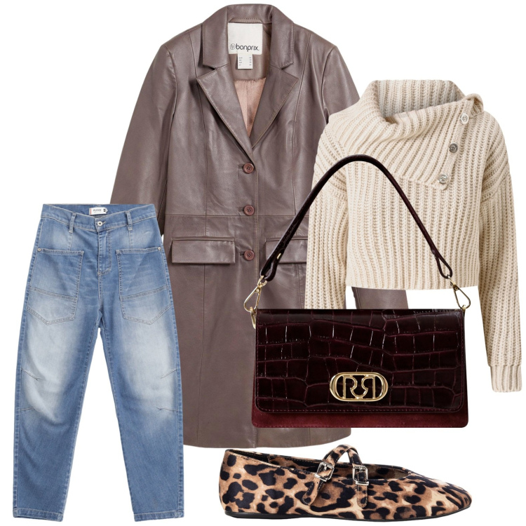 Outfit donna - Trench cacao. Stile Minimal per Tutti i giorni. Abbinamento con cappotti, ballerine, maglieria, borse a mano, jeans.