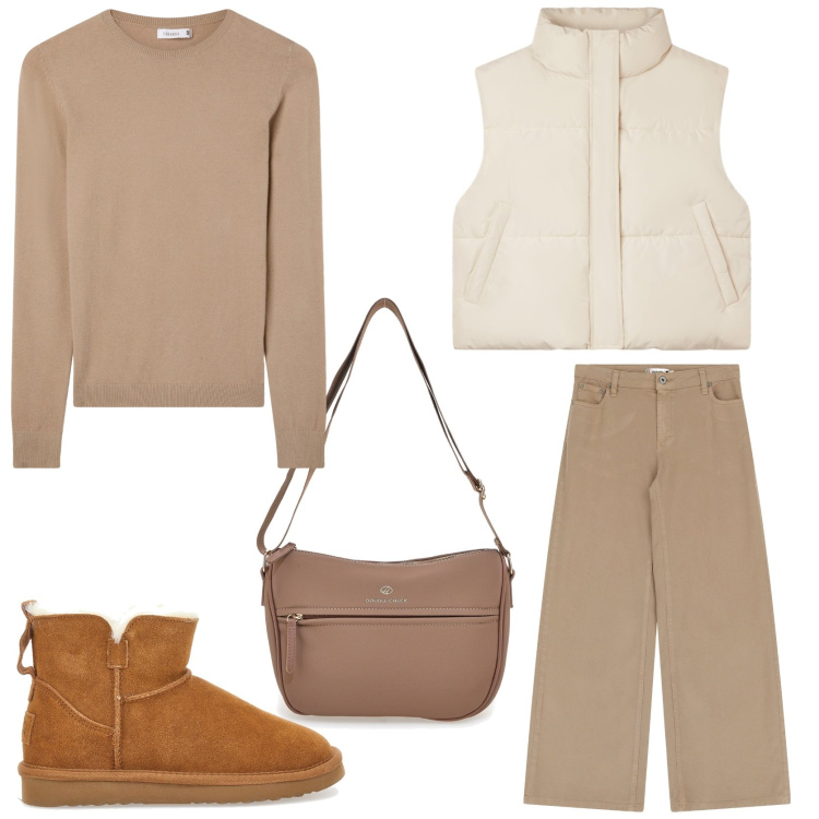 Outfit donna - Girly outfits. Stile Sporty chic per Tutti i giorni. Abbinamento con piumini, maglieria, pantaloni, borse a tracolla, stivaletti.