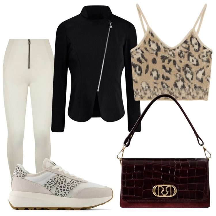 Outfit donna - Blazer Season. Stile Casual chic per Tutti i giorni. Abbinamento con sneakers, blazer, borse a mano, top, pantaloni skinny.