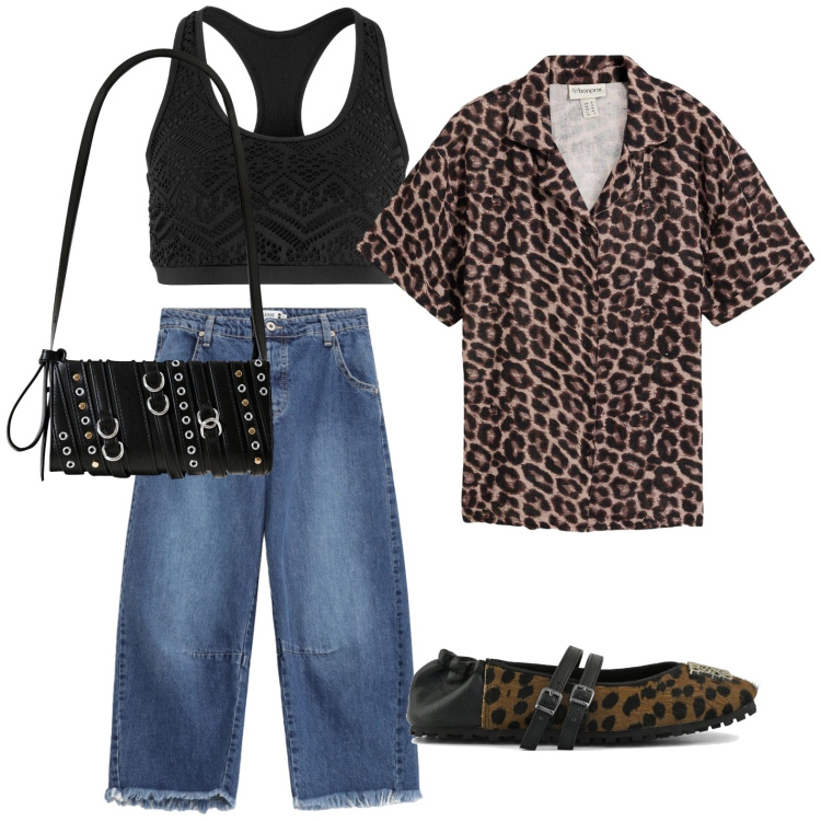 Outfit donna - Savana adventures. Stile Glamour per Tutti i giorni. Abbinamento con top, camicie, borse a spalla, jeans, ballerine.