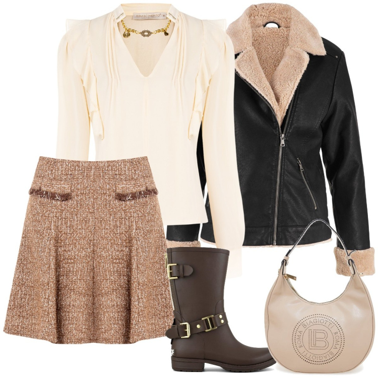 Outfit donna - Total look #2240487. Stile Casual per Tutti i giorni. Abbinamento con blazer, minigonne, bluse, borse a spalla, stivali.