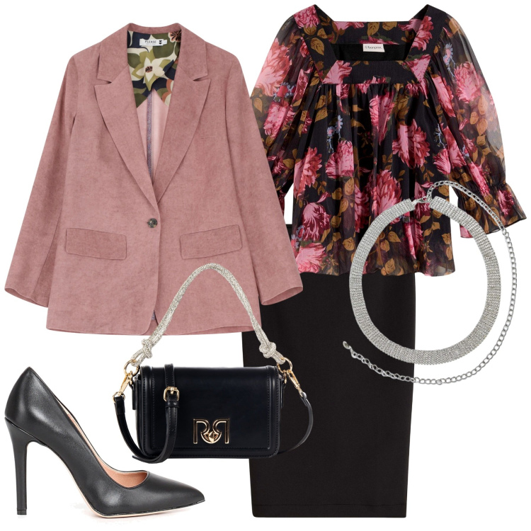 Outfit donna - Il blazer in velluto. Stile Glamour per Serata fuori. Abbinamento con gonne longuette, bluse, cinture, borse a mano, blazer, décolleté.