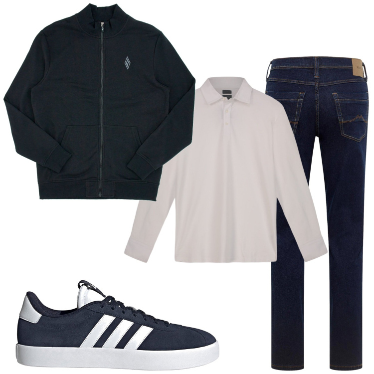 Outfit uomo - Casual style. Stile Casual per Tutti i giorni. Abbinamento con jeans dritti, polo, felpe, sneakers.