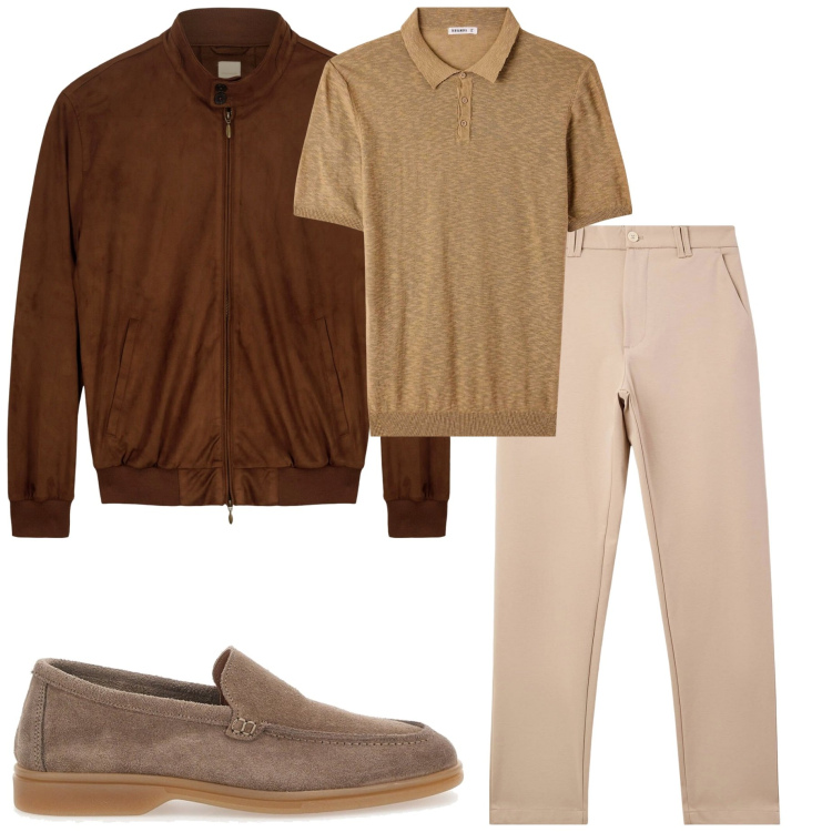 Outfit uomo - Il fresco del mattino. Stile Urban per Ufficio. Abbinamento con pantaloni chino, polo, giacche, scarpe stringate.