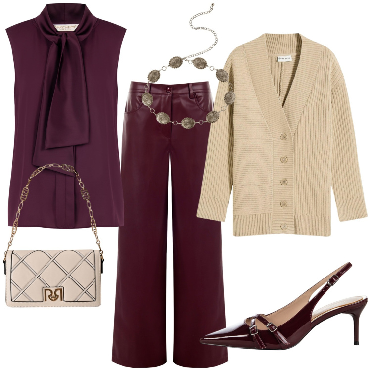 Outfit donna - Total look #2240555. Stile Glamour per Serata fuori. Abbinamento con cardigans, cinture, pantaloni, décolleté, top, borse a tracolla.