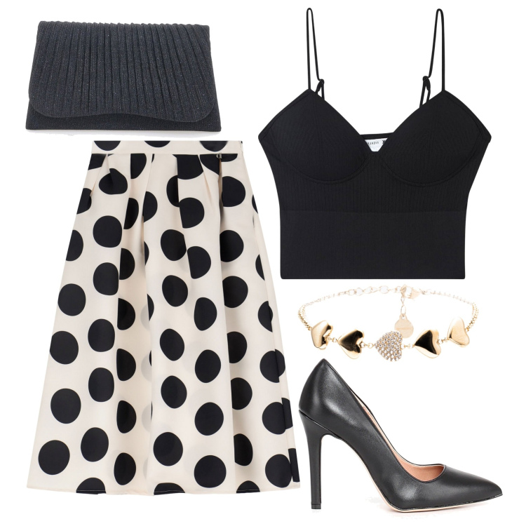 Outfit donna - La mia serata. Stile Glamour per Serata fuori. Abbinamento con top, gonne longuette, braccialetti, clutch, décolleté.