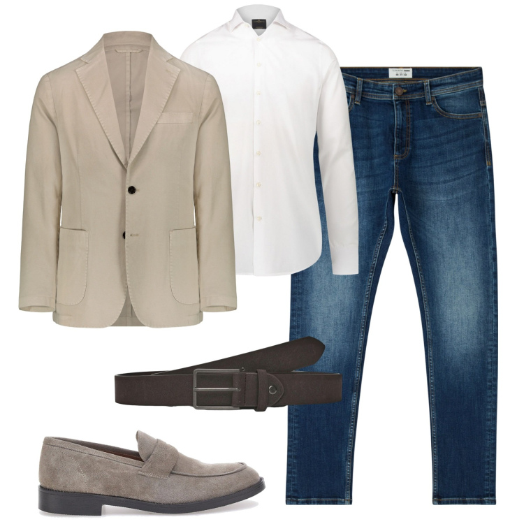 Outfit uomo - Settembre in città. Stile Urban per Tutti i giorni. Abbinamento con jeans skinny, cinture, giacche, camicie, scarpe stringate.