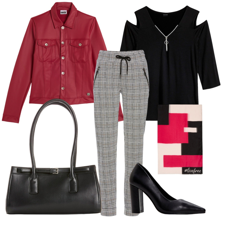 Outfit donna - Tartan il ritorno. Stile Preppy per Ufficio. Abbinamento con pantaloni, maglieria, décolleté, borse a mano, giacche, sciarpe.