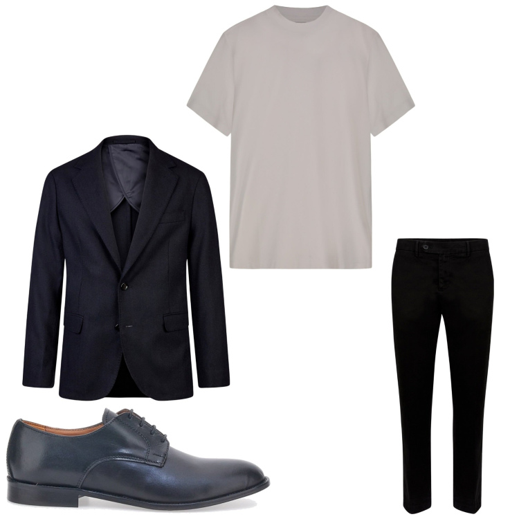 Outfit uomo - Eleganza casual. Stile Business/Elegante per Serata speciale. Abbinamento con giacche, scarpe stringate, pantaloni chino, t-shirt.