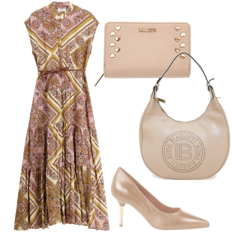 Outfit donna - Total look #2240632. Stile Vintage retrò per Serata fuori. Abbinamento con décolleté, vestiti lunghi, portafogli, borse a spalla.