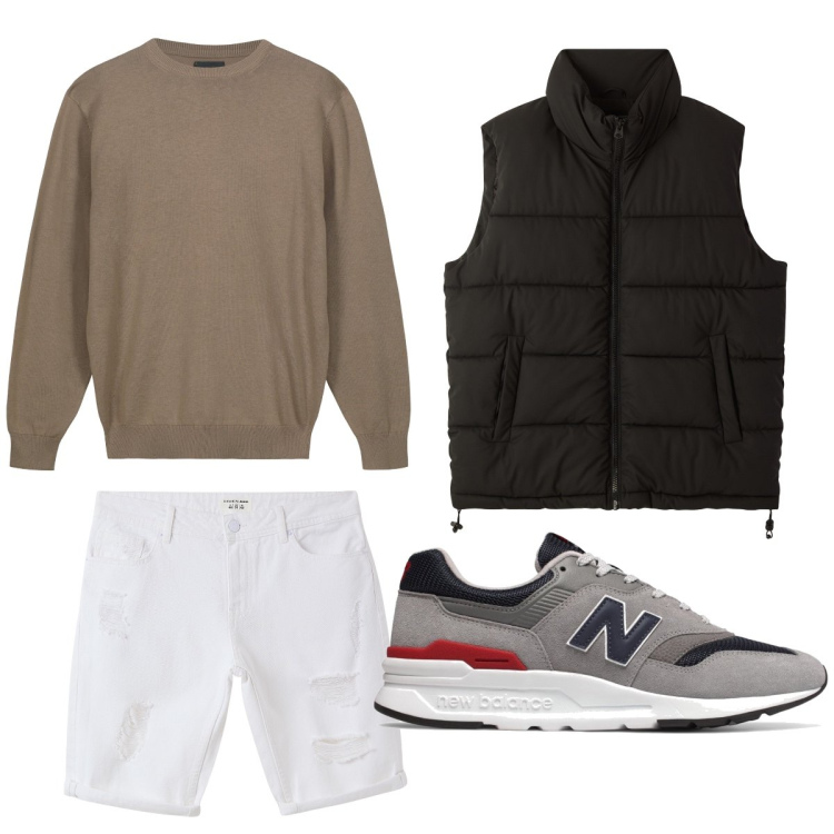 Outfit uomo - Total look #2240635. Stile Urban per Tutti i giorni. Abbinamento con bermuda, piumini, sneakers, maglieria.