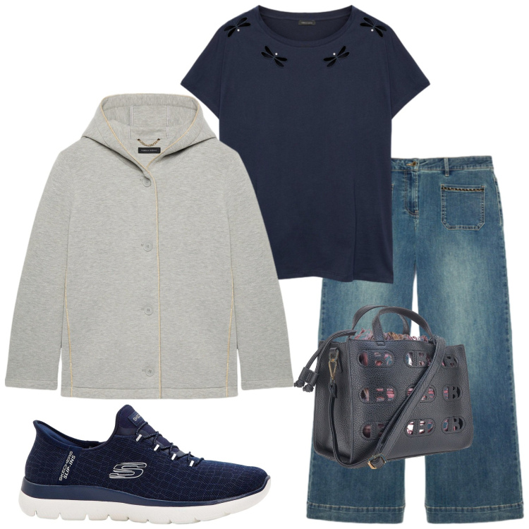 Outfit donna - Urban style. Stile Urban per Tutti i giorni. Abbinamento con sneakers, jeans, borse a mano, t-shirt, blazer.