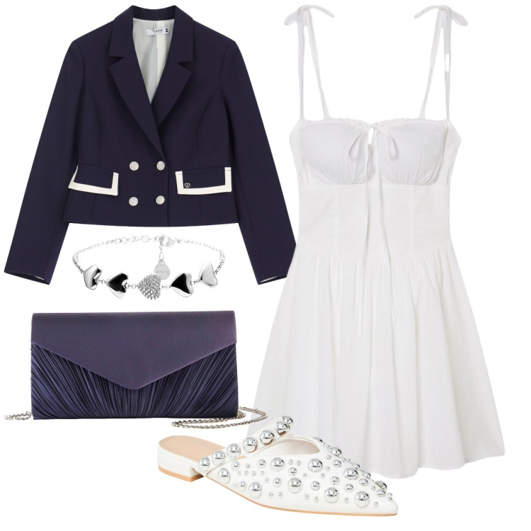 Outfit donna - Il blazer per la cerimonia. Stile Bon Ton per Cerimonia. Abbinamento con pochette, ballerine, vestiti corti, blazer, braccialetti.
