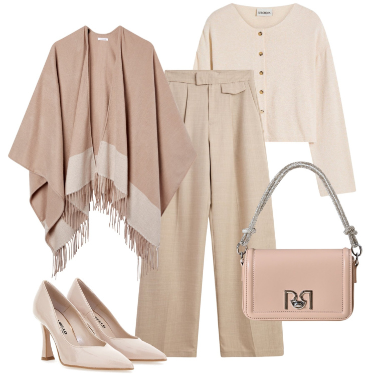 Outfit donna - Colori neutri al lavoro. Stile Bon Ton per Ufficio. Abbinamento con cardigans, pantaloni, cappe, borse a mano, décolleté.