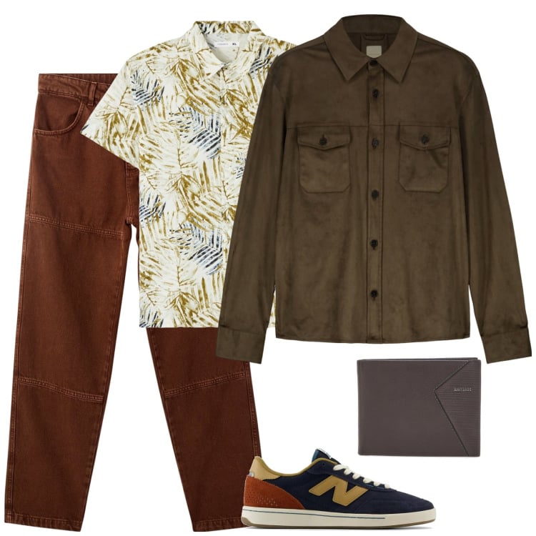 Outfit uomo - Lassù in terrazza. Stile Trendy per Serata speciale. Abbinamento con camicie a manica corta, pantaloni, sneakers, portafogli, giacche.