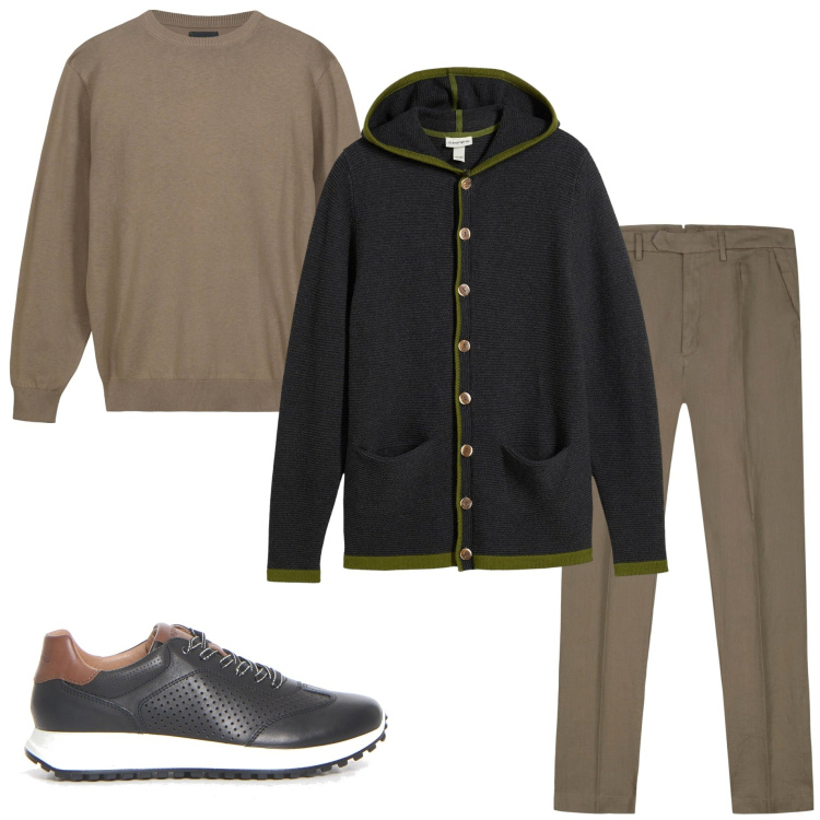 Outfit uomo - Urban style. Stile Urban per Tutti i giorni. Abbinamento con cardigans, maglieria, pantaloni, sneakers.