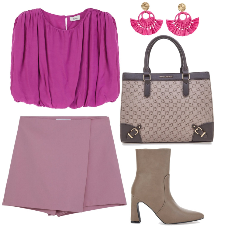 Outfit donna - Gli stivaletti a settembre. Stile Sexy per Tutti i giorni. Abbinamento con orecchini, minigonne, top, stivaletti, borse a tracolla.