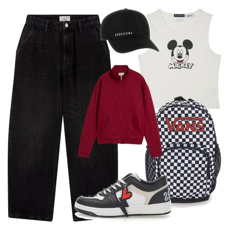 Outfit donna - Look spiritoso!. Stile Urban per Scuola/Università. Abbinamento con felpe, jeans, canottiere, sneakers, zaini, cappelli.