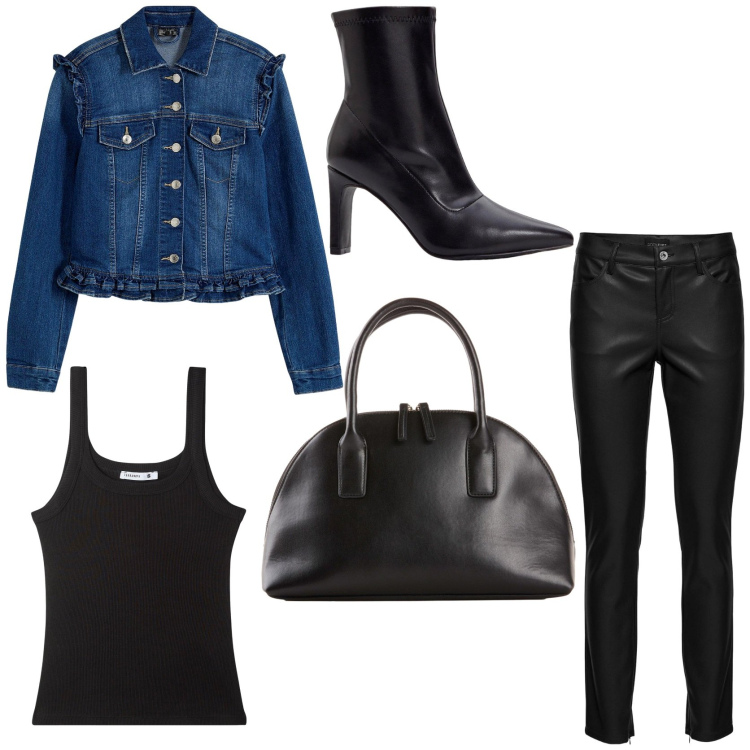 Outfit donna - Il giubbino evergreen. Stile Trendy per Tutti i giorni. Abbinamento con stivaletti, blazer, shopping bag, pantaloni, canottiere.