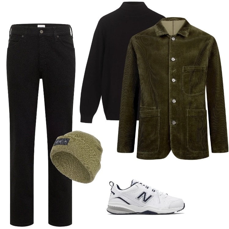 Outfit uomo - Total look #2240710. Stile Urban per Ufficio. Abbinamento con jeans dritti, sneakers, giacche, maglieria, berretti.