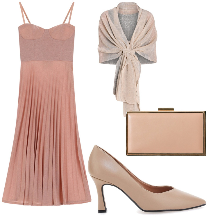 Outfit donna - Cerimonia romantica. Stile Romantica per Cerimonia. Abbinamento con pochette, stole, vestiti midi/longuette, décolleté.
