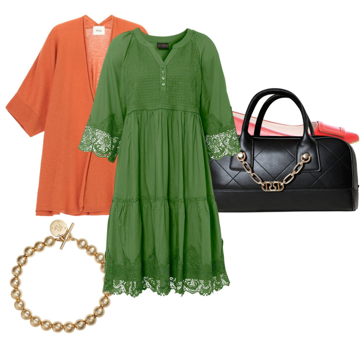 Outfit donna - Raggio di sole. Stile Casual chic per Serata fuori. Abbinamento con vestiti chemisier, borse a mano, cardigans, braccialetti, ballerine.