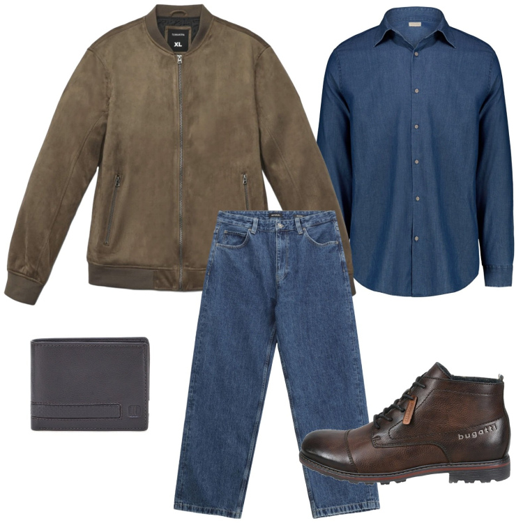 Outfit uomo - Jeans comodi. Stile Casual per Ufficio. Abbinamento con giacche, jeans, camicie, stivali e stivaletti, portafogli.