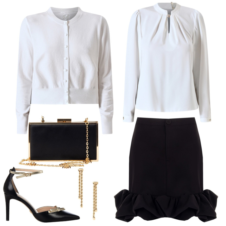 Outfit donna - Twist. Stile Chic per Cerimonia. Abbinamento con cardigans, minigonne, décolleté, pochette, bluse, orecchini.