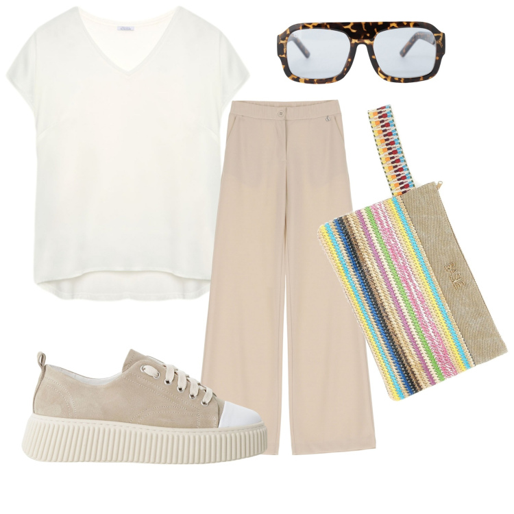 Outfit donna - Molto leggera. Stile Basic per Tutti i giorni. Abbinamento con sneakers, occhiali da sole, pantaloni, pochette, bluse.