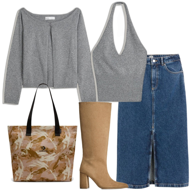 Outfit mujer - Casual chic #14727. Estilo Casual chic para Oficina. Combinación con blazers, bolso tote, top, botas, faldas largas.