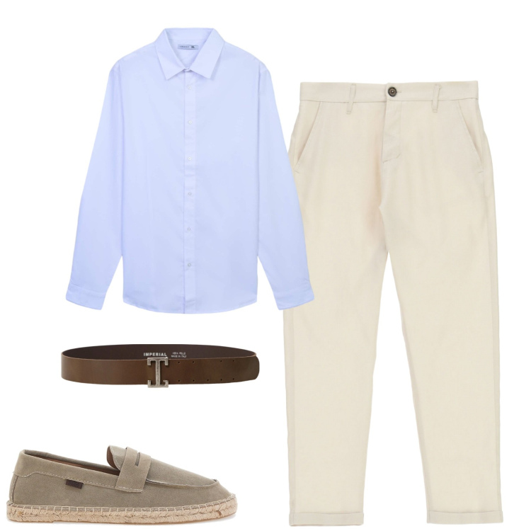 Outfit uomo - Settembre. Stile Urban per Tutti i giorni. Abbinamento con camicie, cinture, pantaloni, espadrillas.