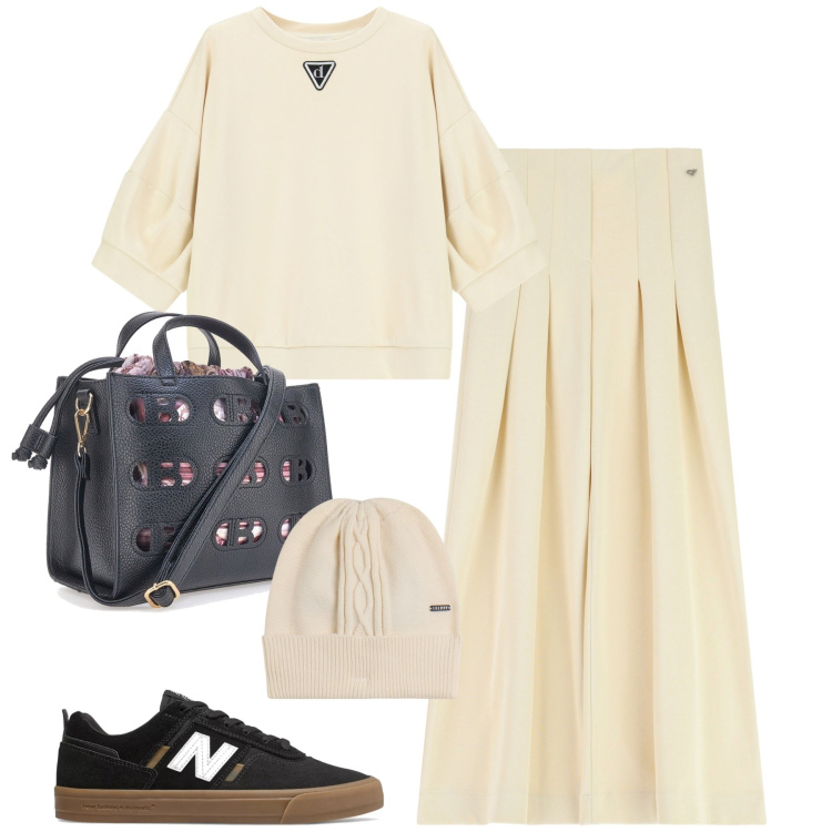 Outfit donna - Sporty chic. Stile Sporty chic per Tutti i giorni. Abbinamento con sneakers, cappelli, pantaloni a palazzo, felpe, borse a mano.