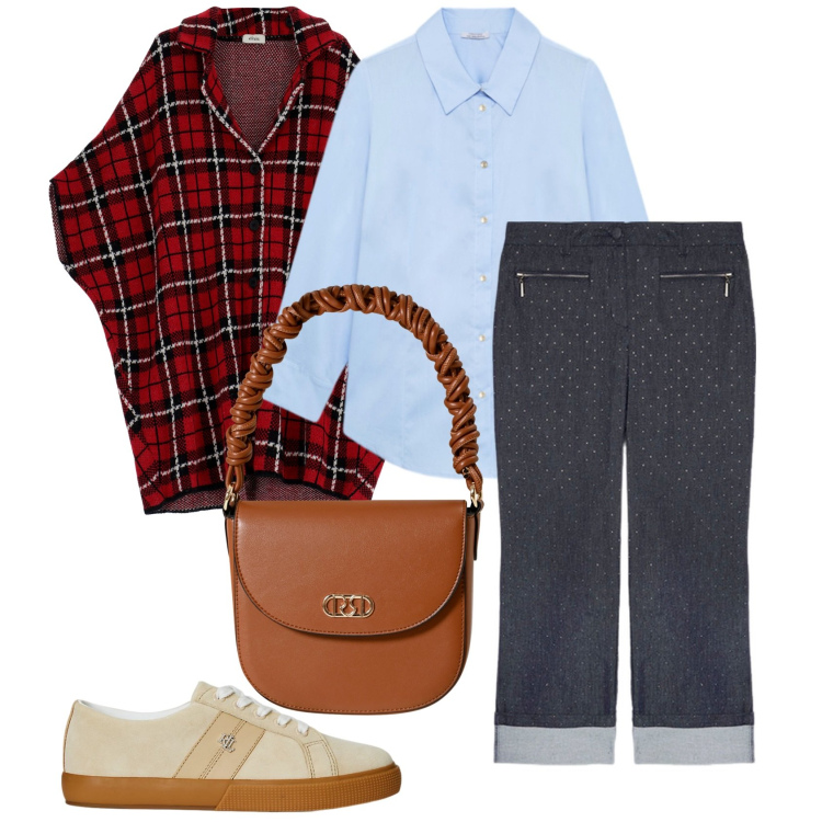 Outfit donna - Il ritorno del tartan. Stile Casual chic per Tutti i giorni. Abbinamento con borse a mano, trench, sneakers, jeans, camicie.