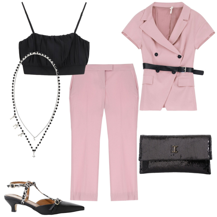 Outfit donna - Cerimonia informale con Imperial. Stile Chic per Cerimonia. Abbinamento con blazer, décolleté, borse a tracolla, top, collane, pantaloni.