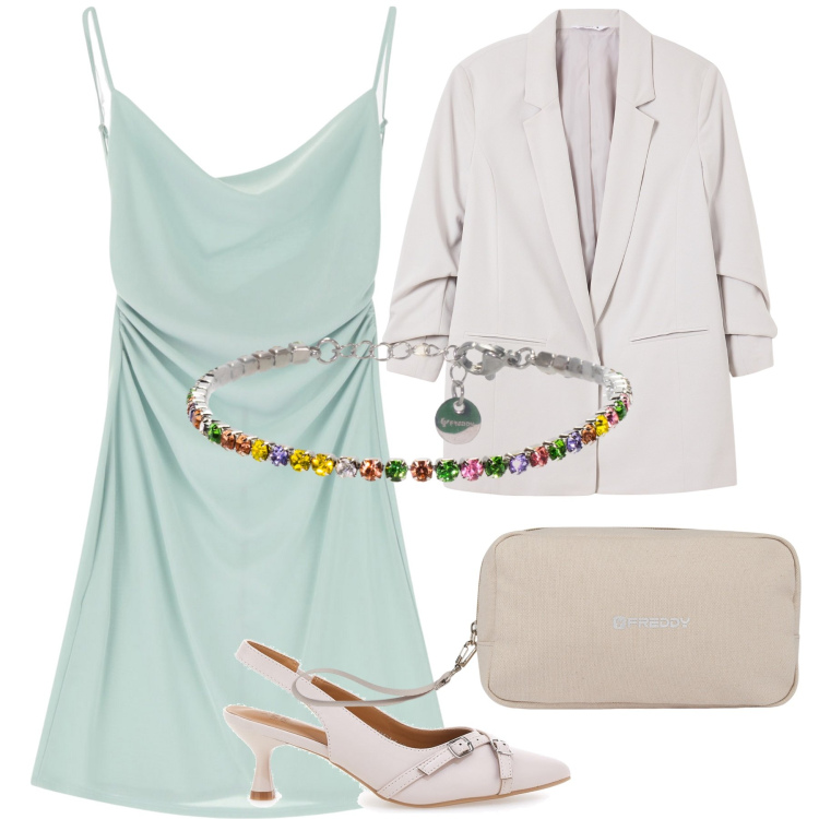 Outfit donna - Madrina di cresima. Stile Bon Ton per Cerimonia. Abbinamento con blazer, vestiti corti, valigie, braccialetti, décolleté.