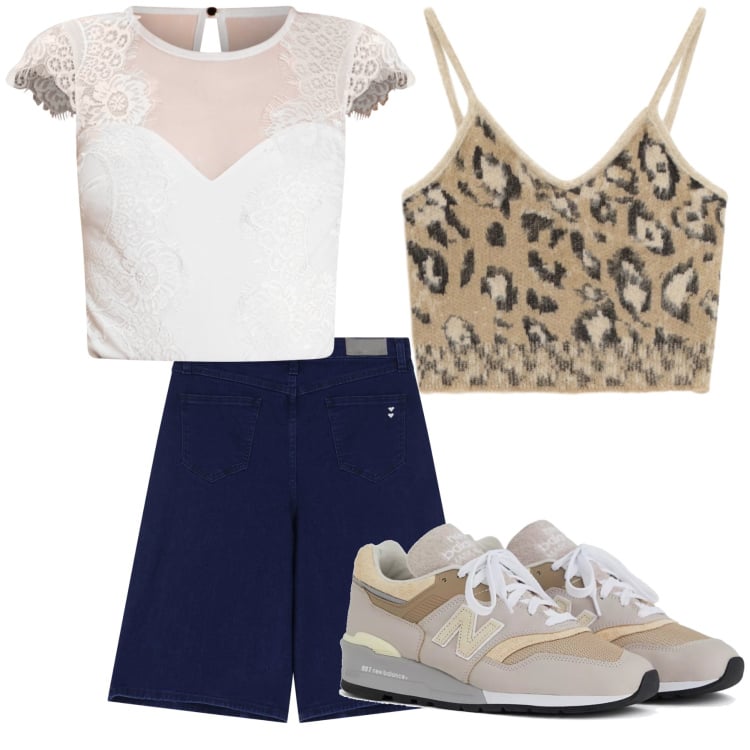 Outfit donna - Top gilet. Stile Casual chic per Tutti i giorni. Abbinamento con sneakers, body, shorts, top.