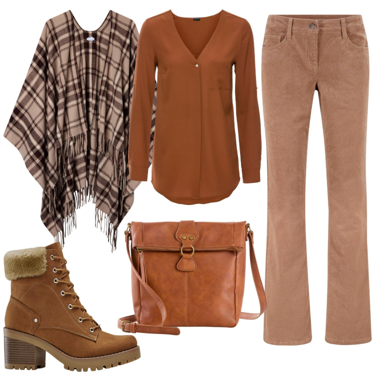 Outfit donna - Total look #2241122. Stile Boho per Tutti i giorni. Abbinamento con camicie, pantaloni, stivaletti, borse a tracolla, cappotti.