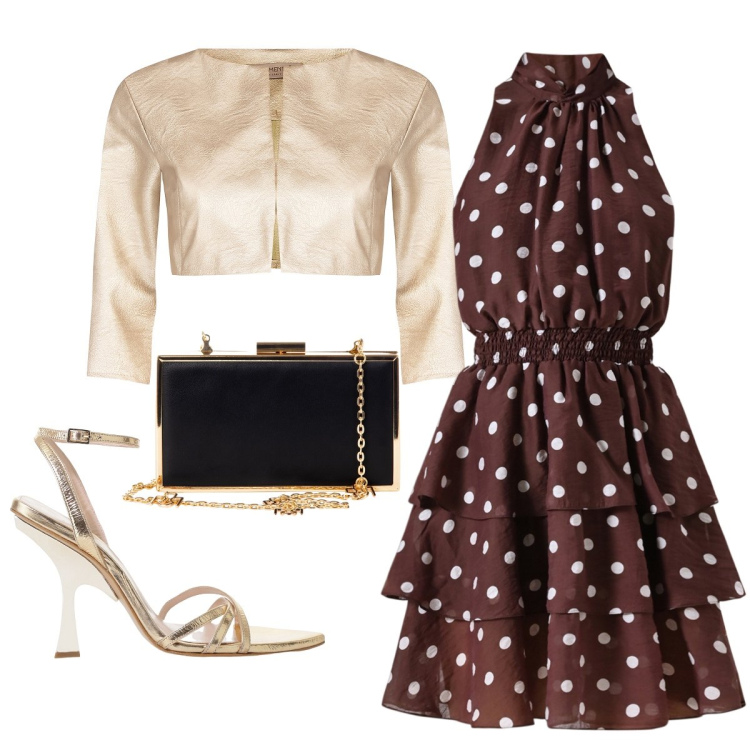 Outfit donna - Impegno serale. Stile Chic per Serata fuori. Abbinamento con vestiti senza maniche, bolero, pochette, sandali col tacco.