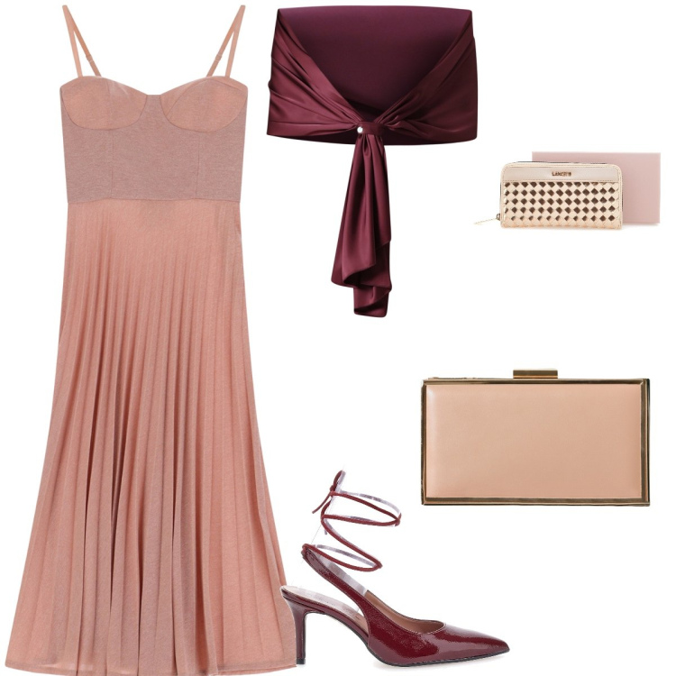 Outfit donna - Cerimonia fine settembre. Stile Chic per Cerimonia. Abbinamento con scialli, pochette, vestiti midi/longuette, portafogli, décolleté.