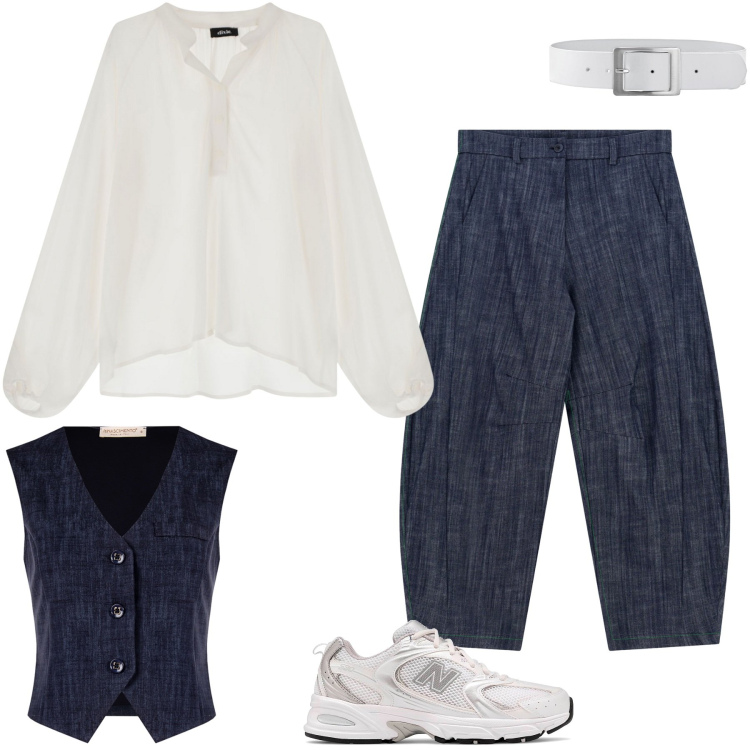 Outfit donna - Total look #2241269-2. Stile Casual per Ufficio. Abbinamento con cinture, gilet, pantaloni, camicie, sneakers.