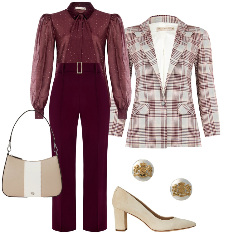 Outfit donna - Total look #2241303. Stile Casual chic per Serata fuori. Abbinamento con pantaloni, camicie, blazer, orecchini, borse a spalla, décolleté.