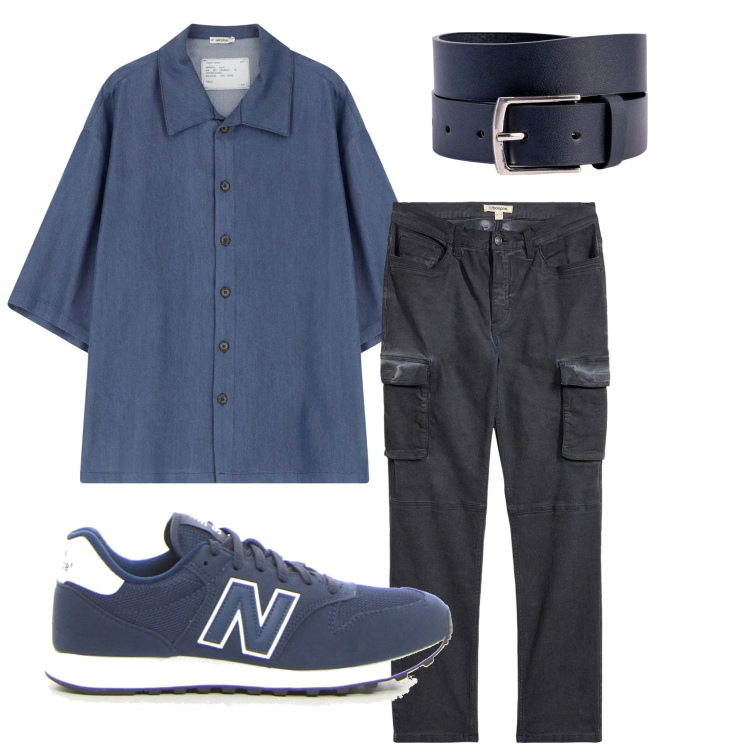Outfit uomo - Una serata tranquilla. Stile Casual per Tutti i giorni. Abbinamento con pantaloni cargo, camicie a manica corta, cinture, sneakers.