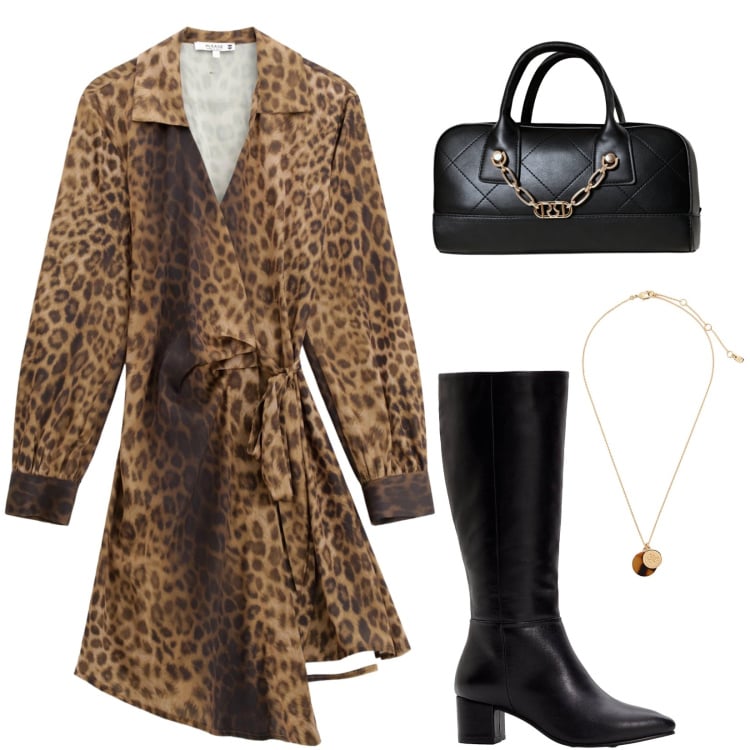 Outfit donna - Minimal autumn. Stile Chic per Serata fuori. look ideale per Tall. Abbinamento con stivali, borse a mano, vestiti corti, collane.