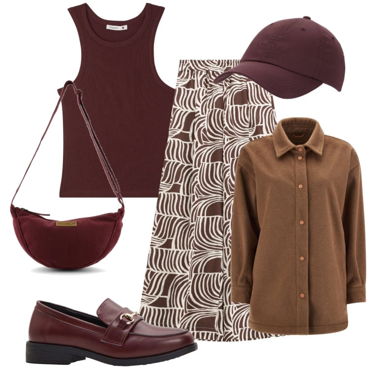 Outfit donna - In città. Stile Urban per Ufficio. Abbinamento con mocassini, top, cappelli, pantaloni, cappotti, borse a tracolla.