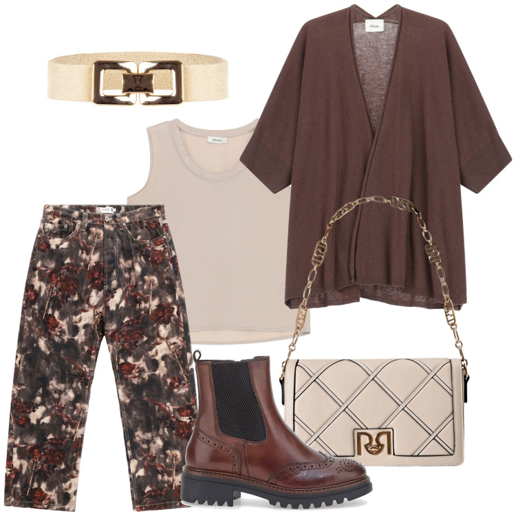 Outfit donna - Camouflage. Stile Military per Tutti i giorni. Abbinamento con cinture, borse a tracolla, pantaloni, canottiere, cardigans, stivaletti chelsea.
